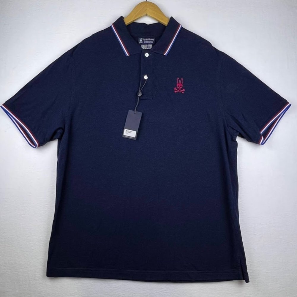Psycho Bunny Polo Navy Marl Americana Size 8 XXL 2XL Short Sleeve NEW Embroidery